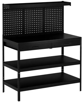 Obrázek produktu pro Nastavitelný pracovní stůl s děrovanou deskou a policemi, černý, 122 × 61 × 156 cm
