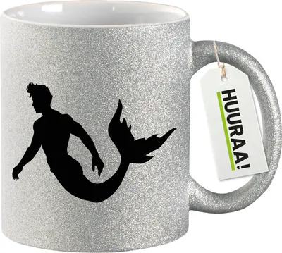 Produktbild von Huuraa Glitzertasse Meermann Silhouette 330ml Silber Keramik Kaffeebecher Geschenkidee