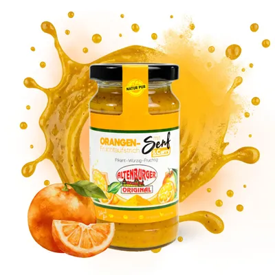 Produktbild von Orangen Senf mit Curry - Fruchtaufstrich mit Senf, 240 g/190 ml