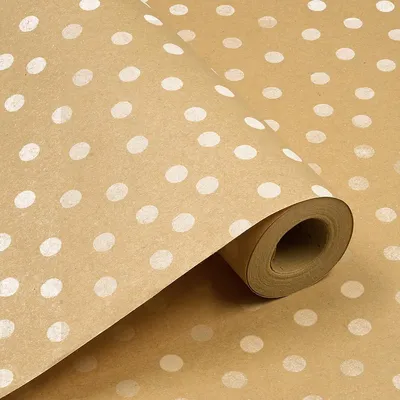Zdjęcie produktu dla Rola papieru do pakowania, kraft, w kropki, 43 cm x 15 m, idealna na urodziny