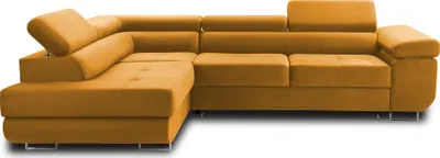 Image de Best Mobilier Pablo - canapé d'angle gauche - 5 places - convertible avec coffre et têtières réglables - en velours , Jaune
