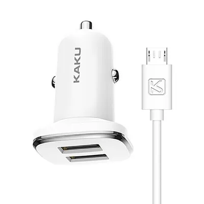 Produktbild von Kaku 2.4A 2x USB + Micro-USB Ladekabel Dual Port Ladegerät KFZ kompatibel mit Smartphones weiß