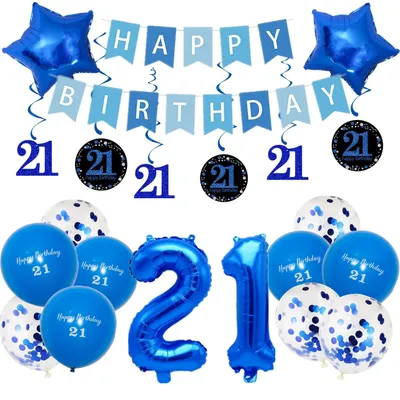 21. Geburtstag Dekorationen, Folienballons, Banner, Konfetti, Latexballons