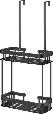 Produktbild von Unyqoos® Hängende Duschablage schwarz – Duschregal mit 2 Körben für Glasduschtüren, ohne Bohren oder Kleben, rutschfeste Aufhängung
