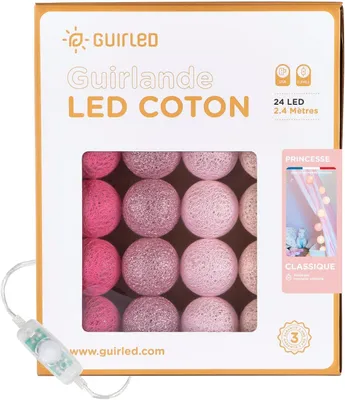 Productafbeelding van Lichtsnoer met bollen van katoen - LED USB - Nachtlampje baby 2 uur - Netadapter - 3 intensiteiten - 24 ballen 2,4 m