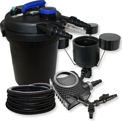 Image de SunSun Kit complet: CPF-250 Filtre de bassin à pression jusqu’à 10000 L avec 11W lampe uv, NEO10000 pompe de filtration 10000l/h 80W, 25m Tuyau 25 mm, CSP-250 Écumeur 2500l/h 45W, Y-distributeur