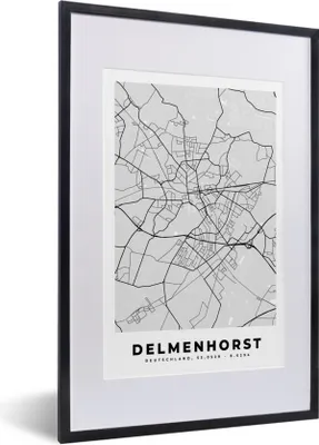 Produktbild von MuchoWow® Gerahmtes Poster Delmenhorst - Karte - Stadtplan - Deutschland - Karte 40x60 cm - Poster mit Schwarzem Bilderrahmen Wandposter Rahmen Foto Bilder - Poster in Rahmen