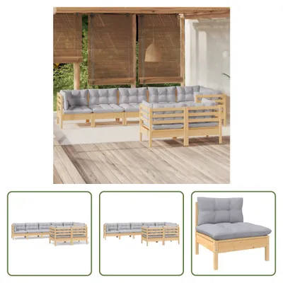 Produktbild von The Living Store 8-tlg. Garten-Lounge-Set mit Grauen Kissen Kiefer Massivholz