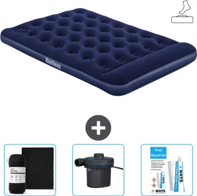 Imagen del producto de Colchón inflable Bestway - Cama doble - 137 x 191 x 28 cm - Azul - Incluye accesorios