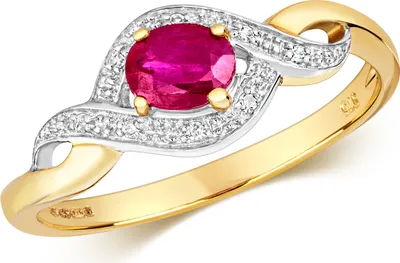 Produktbild von Funkelndes Feuer Stylischer 9 Karat (375) Gold Damen - Diamant Ring Brillant-Schliff H - PK mit Rubin, 57 (18.1); TRS28925RSP