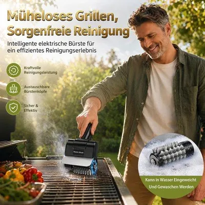 Produktbild von Elektrische Grillbürste, Edelstahl-Grillbürste mit Akku, Grillreiniger für Garten, Camping und Feiern, wasserdicht und mit 60 Minuten Laufzeit