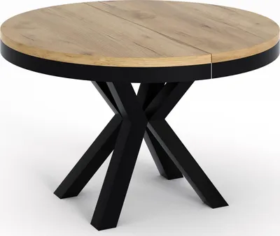Produktbild von Runder Ausziehbarer Esstisch im Loft-Stil - Industrieller Tisch mit Schwarzen Metallbeinen - Platzsparender Tisch für Wohnzimmer - Craft Eiche - 100 bis 180 cm