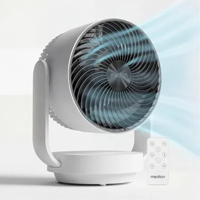 Produktbild von MEDION Tischventilator sehr leise P20 DF, 26 Dezibel, mit Fernbedienung, kraftvolle 7 Geschwindigkeitsstufen, oszillierend, horizontal & vertikal, Timer, Schlafmodus, für Schlafzimmer & Wohnzimmer