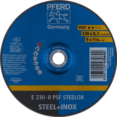 Produktbild von PFERD 62023831, Schneidedisk, Edelstahl, Stahl, 23 cm, Jede Marke, Eingedrückte Mitte, 2,22 cm