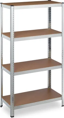 Zdjęcie produktu dla Relaxdays – regał do dużych obciążeń, ocynkowany, nośność 280 kg, 157 x 80 x 40 cm, 4 półki, do montażu na zatrzaski, stal, regał magazynowy do piwnicy, srebrny