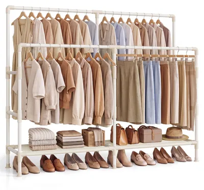 Produktbild von SONGMICS Kleiderständer mit Doppelstange und 2 Ablagen, Belastbar bis 100 kg, 163 x 45 x 156 cm, Weiß
