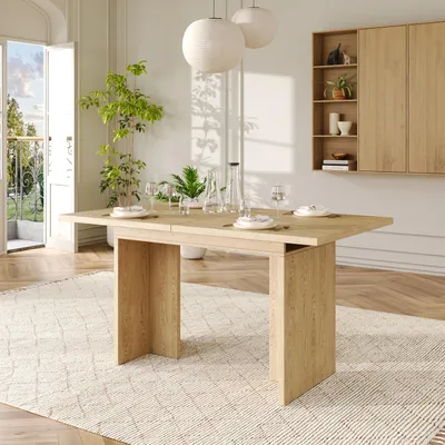 Obrázok produktu pre Rozťahovací jedálenský stôl Flieks so zosilnenou doskou, vhodný pre 6–8 osôb, jedálenský stôl, kuchynský stôl 140–180 × 80 × 75 cm, dubová farba