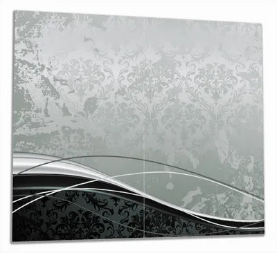 Produktbild von Wallario Herdabdeckplatte aus Glas, Größe 60 x 52 cm 2-teilig, Motiv Grau-schwarze Schnörkelei mit Wellen