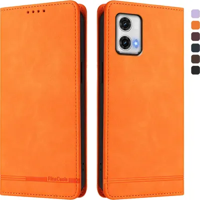 Produktbild von Hülle für Motorola Moto G73 5G, Retro Kunstleder Ständer Klapphülle mit Kartenfächer und Magnetische Orange