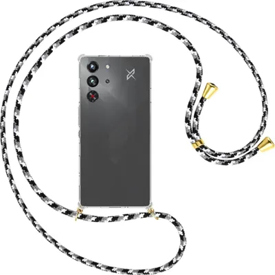 Produktbild von Handykette Backcover-Schutzhülle mit Band (Metall goldfarben) für ZTE Nubia Red Magic 10 Pro - schwarz/grau/weiß