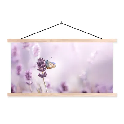 Produktbild von MuchoWow® Textilposter Lavendel - Schmetterling - Nahaufnahme - Lila 60x30 cm mit holzfarbenen Rahmen - Dekoration
