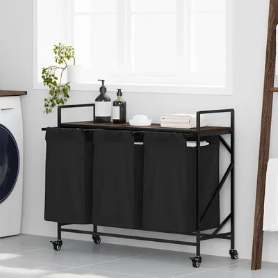 Obrázek produktu pro Koš na prádlo na kolečkách – pro třídění prádla – organizace oblečení – tři přihrádky – 99 x 33 x 82 cm