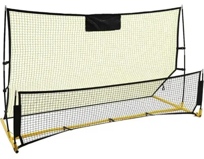 Image de But de football 2 en 1 : but d'entraînement et panneau de rebond. Pliable et transportable. Filet en polyester. Dimensions : 210 x 120 x 85 cm. Couleur : jaune et noir