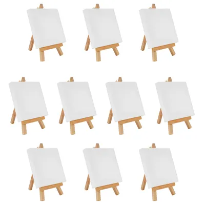 Produktbild von Belle Vous 10Stk Tischstaffelei Holz Leinwand Ständer Set – 10x10cm Leinwand mit Mini Staffelei, Staffelei Holz – Leinwand Bespannt Grundiert – Canvas
