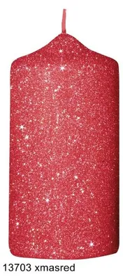 Produktbild von Glamour Glitter Stumpenkerzen Xmas Red 15 x 7 cm, 4 Stück