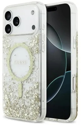 Image de GUESS étui pour IPHONE 17 Pro Max compatible avec MagSafe GUHMP17XRGRGED (Resin Bottom Glitter) or