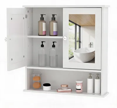 Produktbild von Spiegelschrank Badezimmer 57x13x59 cm Badezimmerschrank Wand Wei?