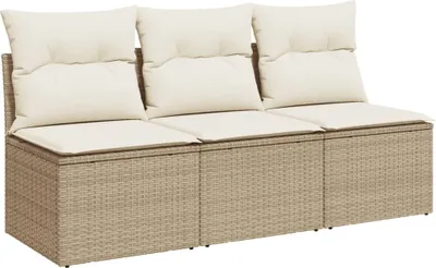 Zdjęcie produktu dla Sofa ogrodowa z poduszkami, 3-osobowa, beżowa, polirattan