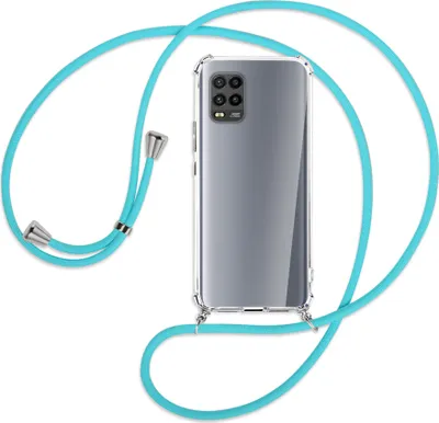 Produktbild von Handykette Backcover-Schutzhülle mit Band (Metall silberfarben) für Xiaomi Mi 10 Lite 5G (Zoom) - türkis
