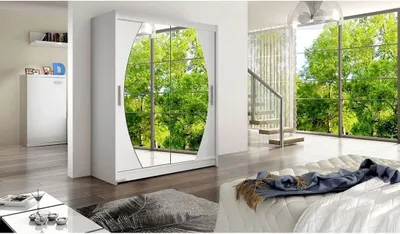 Obrázek produktu pro Vysoká šatní skříň 150 cm se zrcadlem ELADIO 8 - bílá
