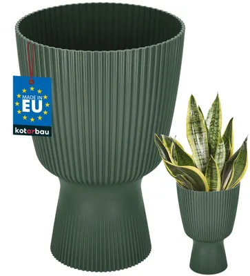 Produktbild von KOTARBAU® Blumentopf ⌀ 18cm Orchideentopf Übertopf für Zimmerpflanzen Pflanzentopf mit Sockel Geriffelt Kelchform Kunststoff Pflanzkübel Grün