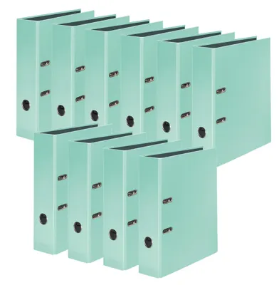 Produktbild von Original Falken 10er Pack PastellColor-Ordner. Germany. 8 cm breit DIN A4 Pastell-Farbe Minz-Grün Ringordner Aktenordner Briefordner Büroordne