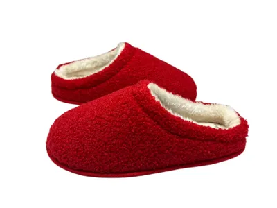 Produktbild von CRELIV Damen Hausschuhe Teddy gefüttert, warme Slip-On Pantoffeln für Zuhause, geschlossene Spitze, Rot, EU 37–39