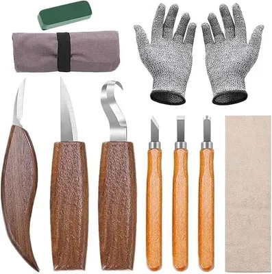 Imagen del producto de Juego de herramientas para tallado de madera: cuchillos para tallar, cinceles, herramientas para trabajar la madera, juego de herramientas manuales, herramienta para dar forma, tallado de madera, cuchara escultórica, cuchillo para tallar (tipo 2)