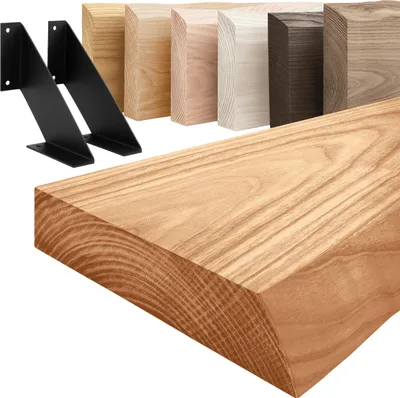 Produktbild von LAMO Manufaktur Wandregal Holz Baumkante  |  Regal Farbe:  Dunkel  | mit schwarzem Vintage Regalträger | 60 cm