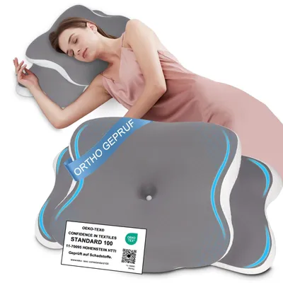 Zdjęcie produktu dla Ergonomiczna poduszka pod głowę z materiału viskoelastycznego – idealna dla osób śpiących na boku, plecach i brzuchu – kolor: szary