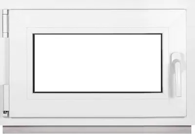 A white window frame with a blank white pane.