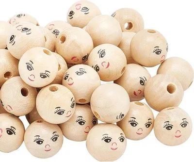 Image de 50 perles en bois souriantes - Entretoises en bois pour le bricolage et la création de bijoux