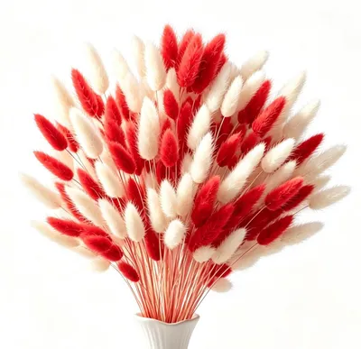 120 getrocknete Hasenschwanzblumen 43 cm rot-weiß