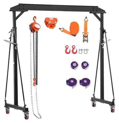 Produktbild von SucceBuy Mobiler Portalkran mit 997,9 kg Tragkraft, höhenverstellbar von 243-363 cm, stabiler Ladekran aus Stahl mit manueller Laufkatze, Kettenzug und 360° arretierbaren Rollen, ideal für Lager und Werkstatt