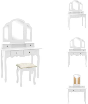 Obrázek produktu pro vidaXL Toaletní stolek s taburetem bílý 100x40x146 cm dřevo paulovnie - Toaletní stolky
