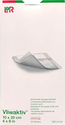 Produktbild von Vliwaktiv Aktivkohle-Saugkomp.10x20 cm steril 20 St