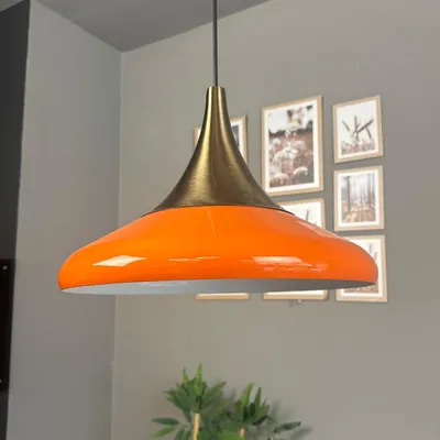 Produktbild von bamyum Hängelampe Paladin Orange Glazend Metall Ø35cm, Lampenschirm Wohnzimmer Industrial Vintage, Pendelleuchte Esstisch, Küchenlampe Hängend