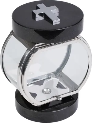 Produktbild von Grablampe rund Edelstahl Granit Schwedisch Black Kreuz