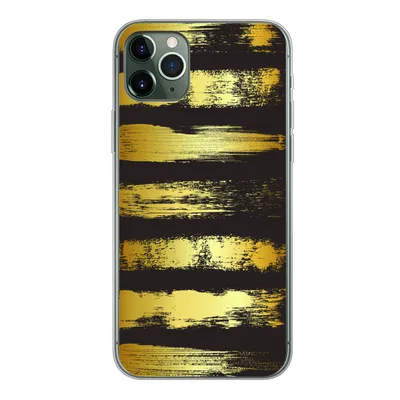 Produktbild von MuchoWow® Handyhülle Schutzhülle Hülle für iPhone 11 Pro Max Goldene Streifen auf schwarzem Hintergrund Silikon Softcase Handy Hülle - Schutz