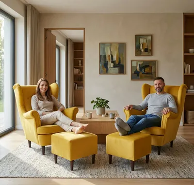 Produktbild von Ohrensessel-Set ARI Monolit – Webstoff in Gelb, Family Meble, KI-generiertes Bild